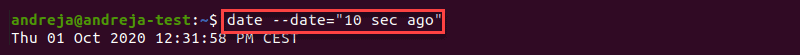 Time ten seconds ago format in linux
