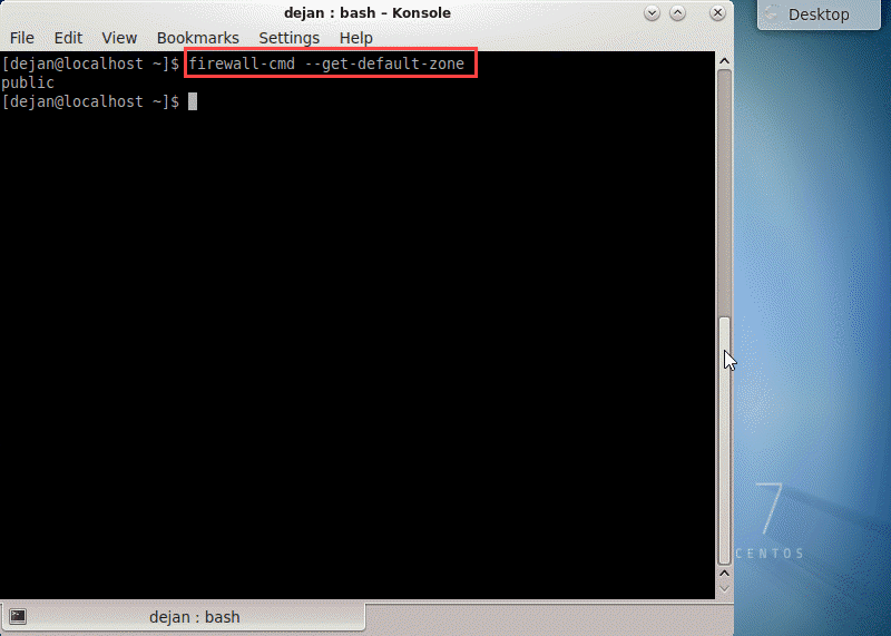 check default firewalld zone