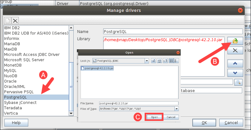 Three steps to set JDBC driver for SQL Workbench.