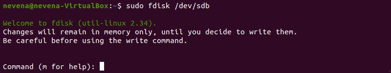 Selecting storage disk with fdisk command.