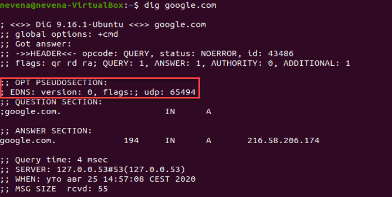 How to read OPT PSEUDOSECTION of dig command