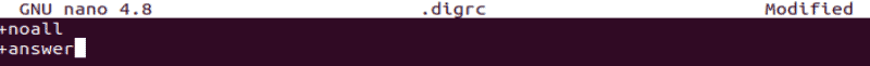 Permanently adjusting dig command option by using sudo nano.