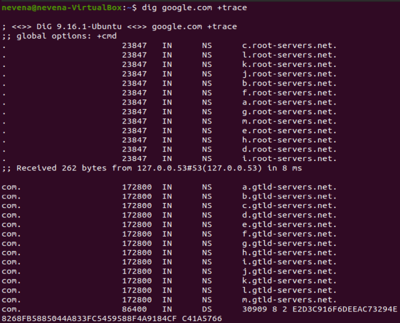 Use the +trace option with dig command to follow path of a server.