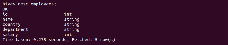 Displaying column information