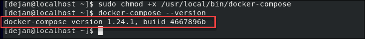 output and verification of docker compose installed showing the version