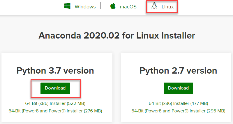 Downloading Anaconda for python 3.7 from the official website