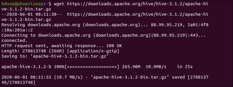 Download Hive package with wget command.