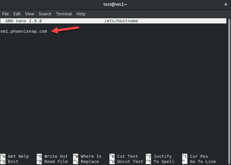 Changing the hostname on CentOS 8 or RHEL by editing the hostname file in a text editor.