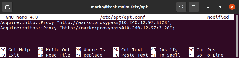 Editing /etc/apt/apt.conf in Nano