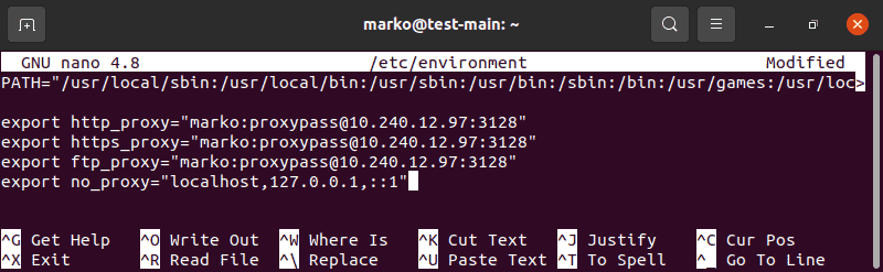 Editing the /etc/environment file in Nano