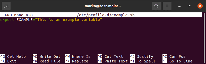Editing the file in the /etc/profile.d folder in nano