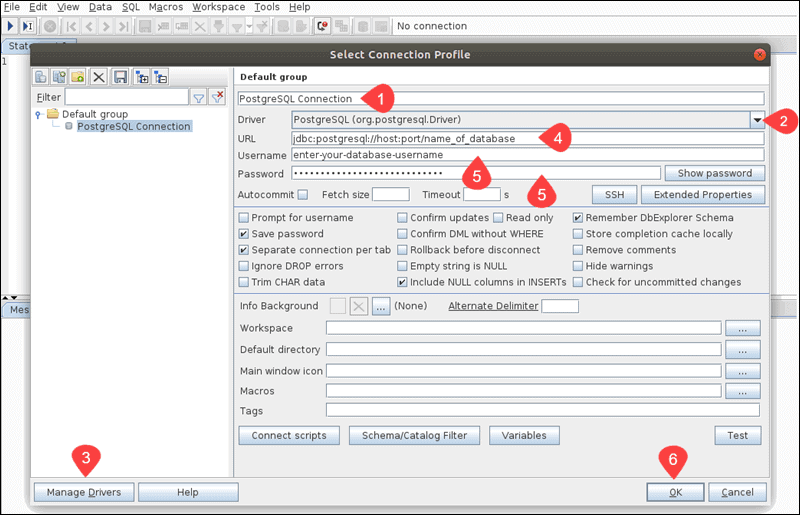Steps to establish a connection between PostgreSQL and SQL Workbench.