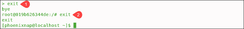 Steps to exit mongo bash and Docker interactive shell.