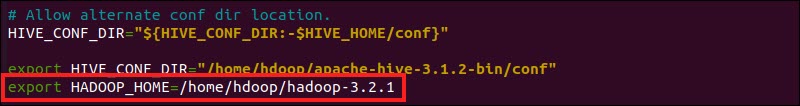 Add the hadoop_home variable to the Hive configuration file.
