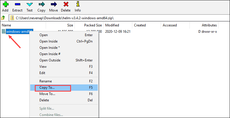 Extracting Helm zip file.