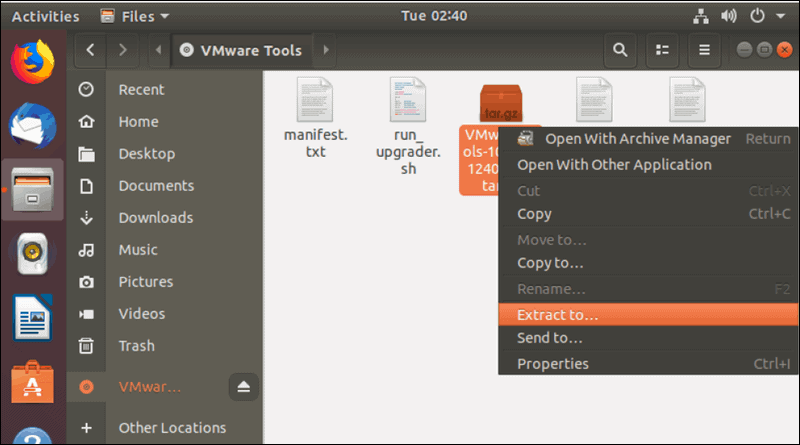 extract tar file in vmware interface