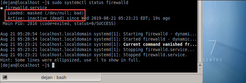masked firewalld on centos 7