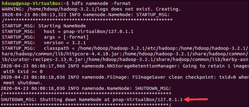 The sytem proceeds to format the NameNode based on the format command.