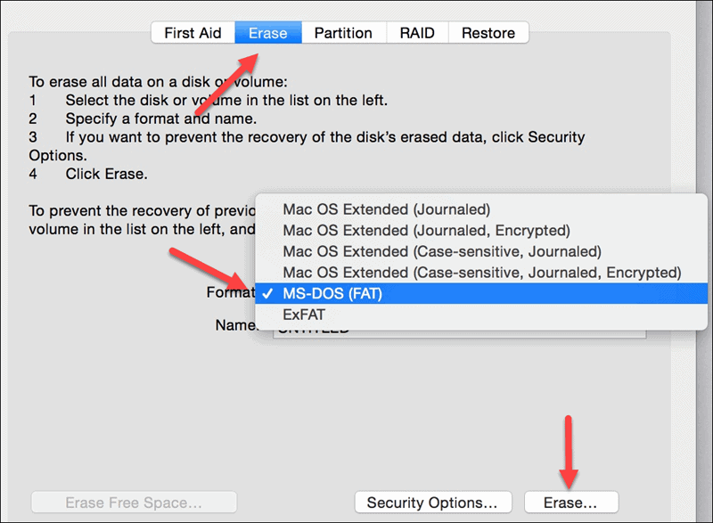 MacOS disk utility erasing an SD card