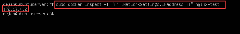 docker inspect command to get the ip addres of a docker container