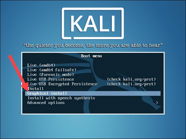 graphical install for kali linux