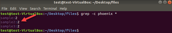 example of grep counting the total number of matches of a search