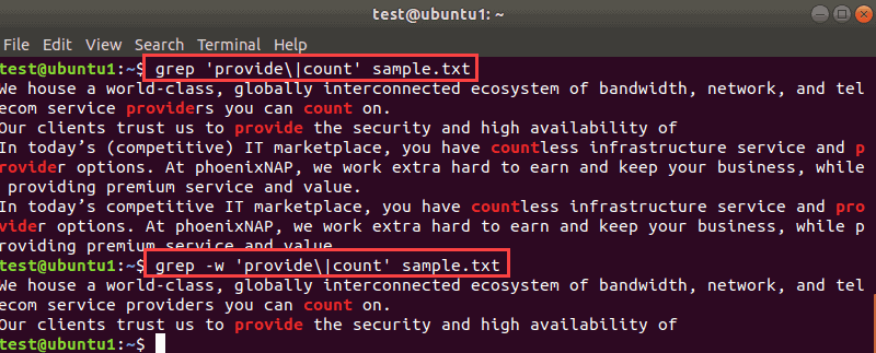 Terminal output when searching multiple exact matches with grep.
