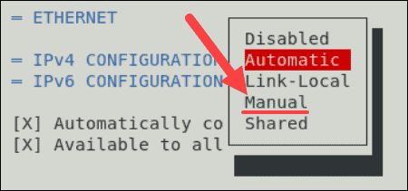 Configure a static IP address using the Network Manager.