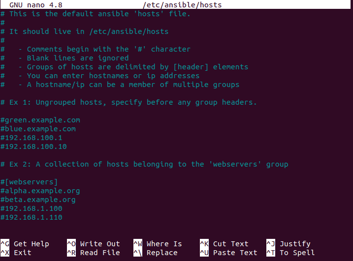 Ansible inventory file for configuring remote hosts.