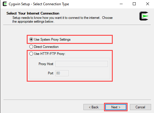 Proxy settings for Cygwin