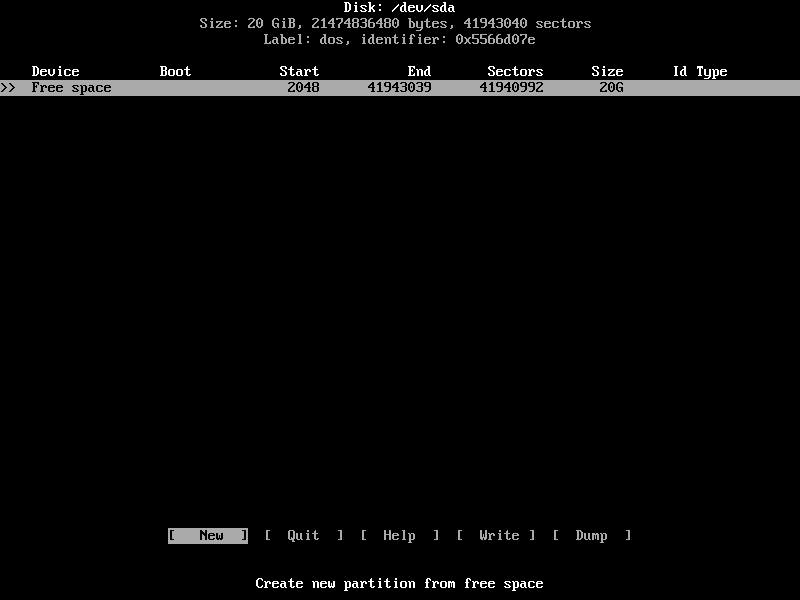 Select 'New' to create a new partition