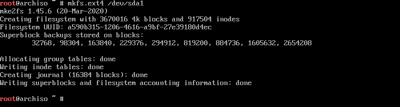 Create a filesystem for the bootable partition