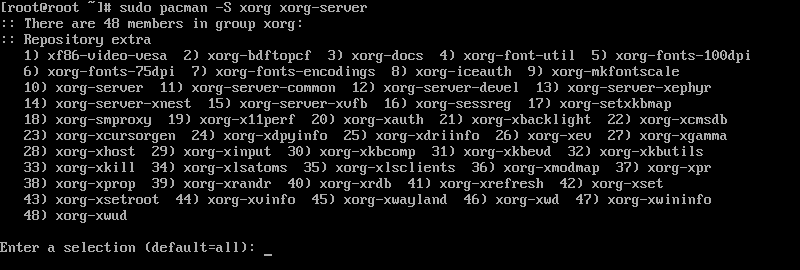 Select all components for Xorg installation