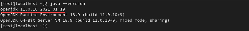 Checking the current version of Java to confirm the installation