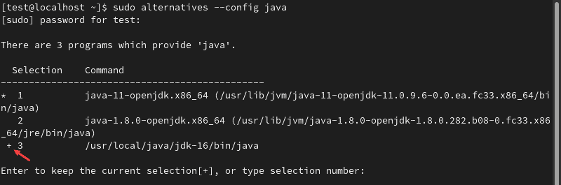 Checking the Java alternatives to switch between available versions