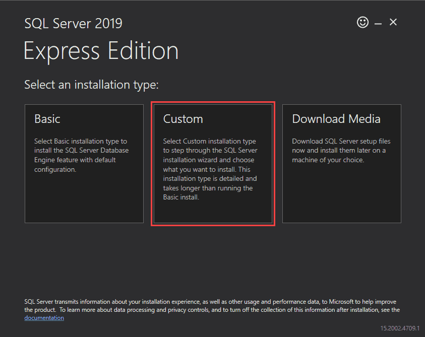 Select the custom installation type