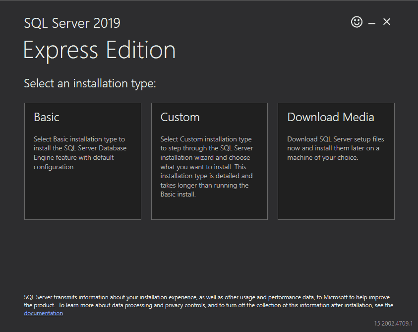 SQL Server Express installation types