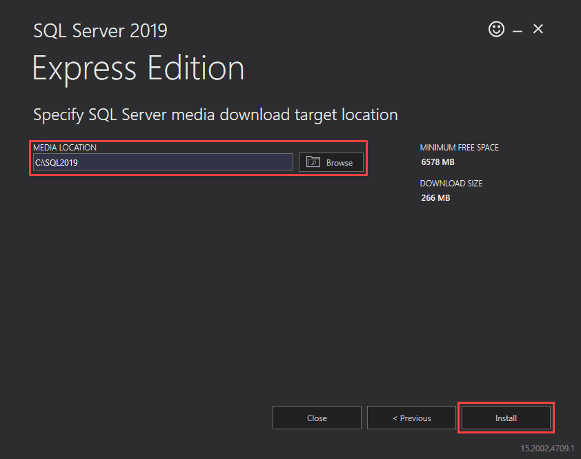 Specify the install location and click Install