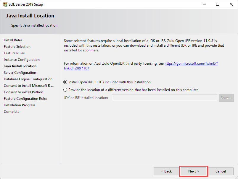 Choose whether you want to install Java