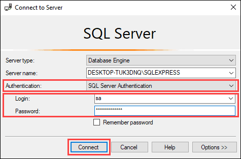 Connect to the server using the credentials you created during the setup