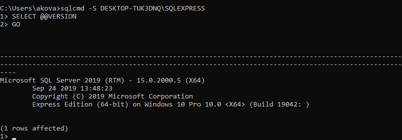Testing the connection to the SQL server using the command prompt
