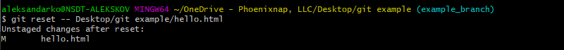 example of git reset command to remove all changes