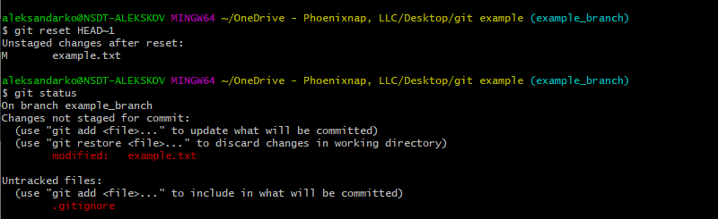 Using mixed reset to unstage the latest commit in Git