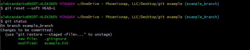 using soft reset to return commited changes to the staging index