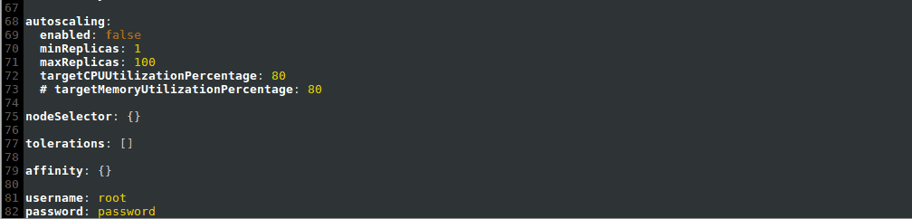 Add username and password to the values file