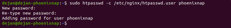 Adding a user and setting a passwrod with htpasswd.