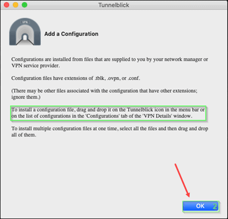 Install configuration using Tunnelblick.