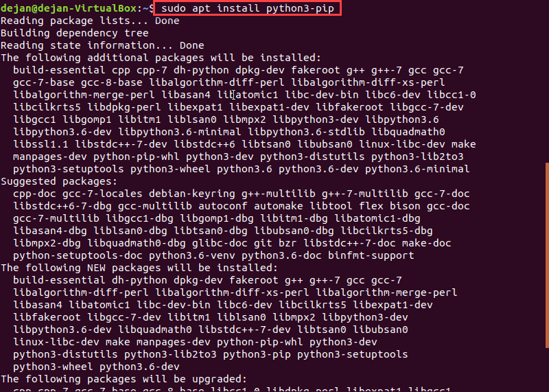 screenshot of the Terminal installing of Python Pip on Ubuntu 