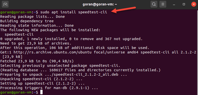Install speedtest-cli on Ubuntu.