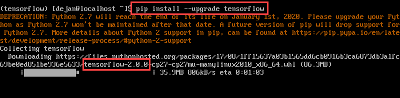tensorflow install in the linux command terminal